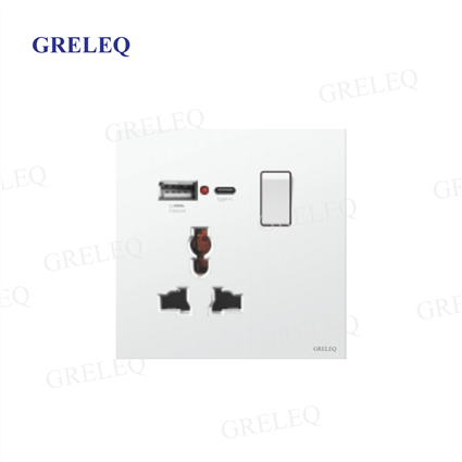 Bộ ổ cắm đơn đa năng kèm hạt USB có đèn Led